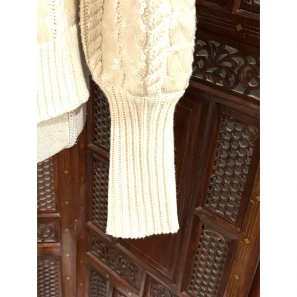 VERONICA BEARD CASHMERE WOOL CABLE KNIT SWEATER S YOLA SEQUIN BALLOON SLV $695